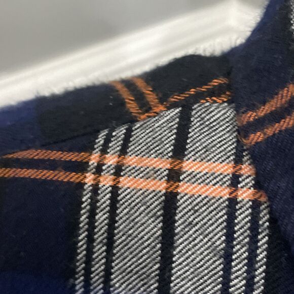 Melloday Womens XL Blue Orange Flannel Shirt Button Front Long Sleeve Plaid - Picture 9 of 13
